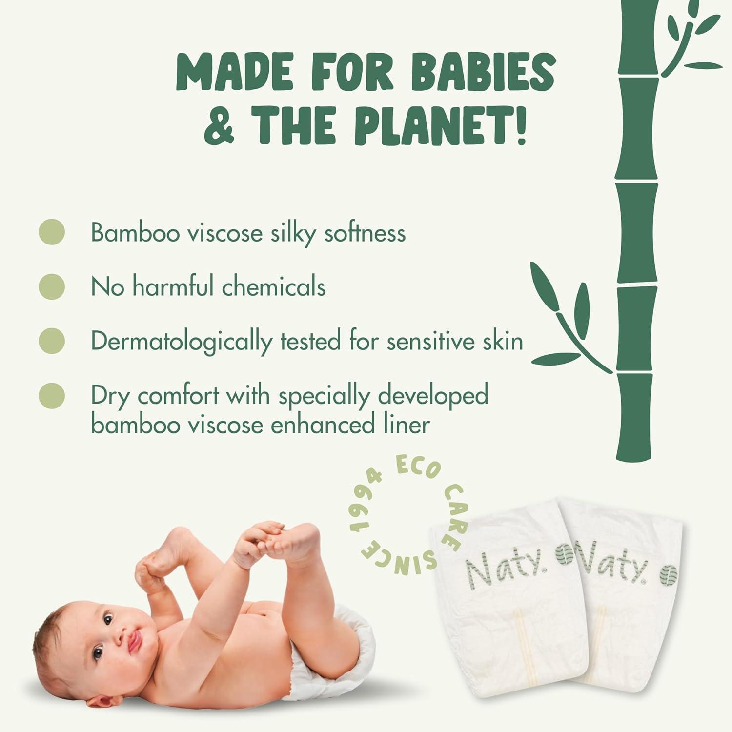 image:imageNaty Bamboo Viscose Baby Diapers Silky Soft Plant Based Dermatologically Tested for Sensitive Skin amp Super Absorbent Size 5 132 CountSize 1