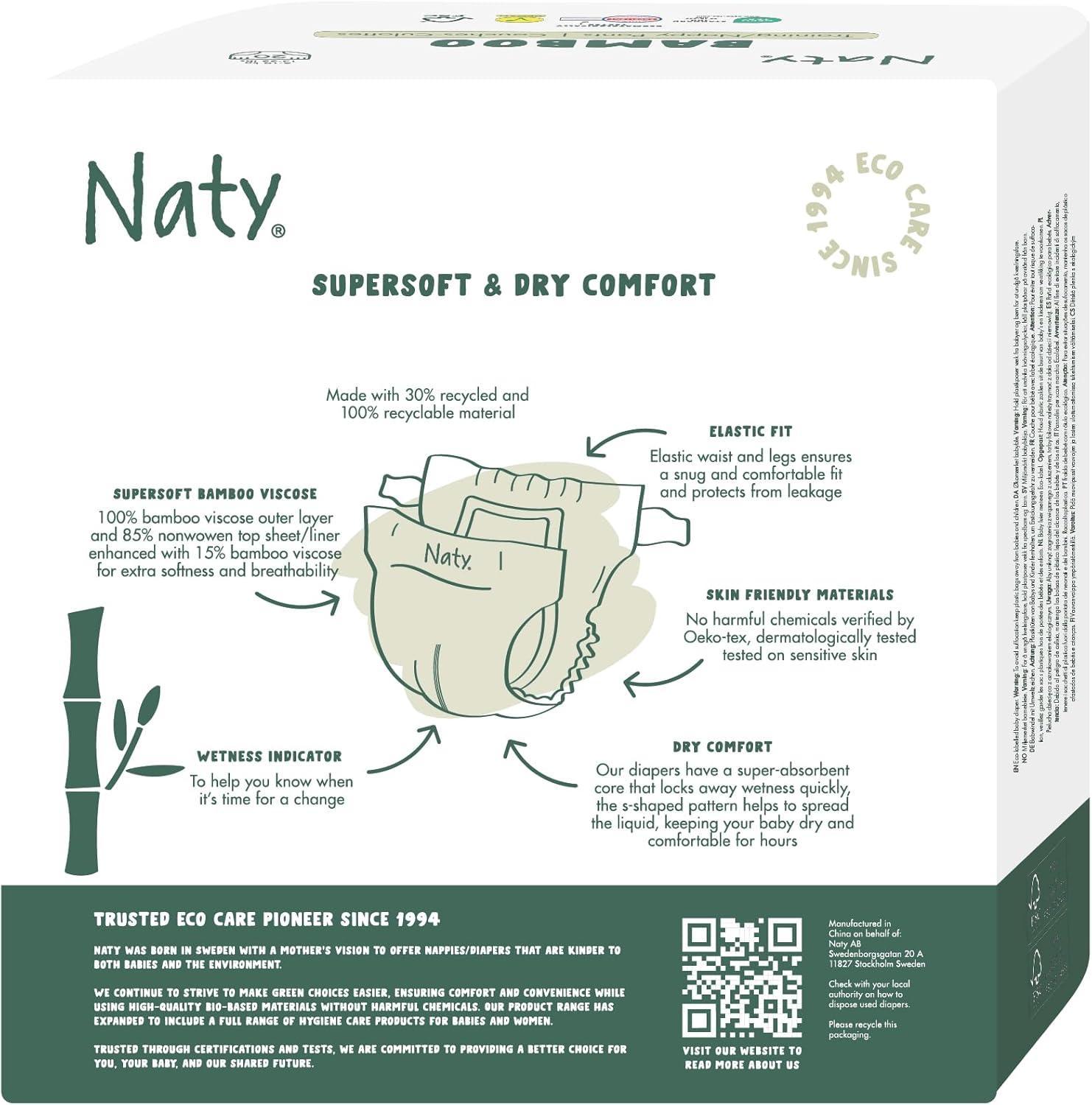 image:imageNaty Bamboo Viscose Baby Diapers Silky Soft Plant Based Dermatologically Tested for Sensitive Skin amp Super Absorbent Size 5 132 CountSize 1