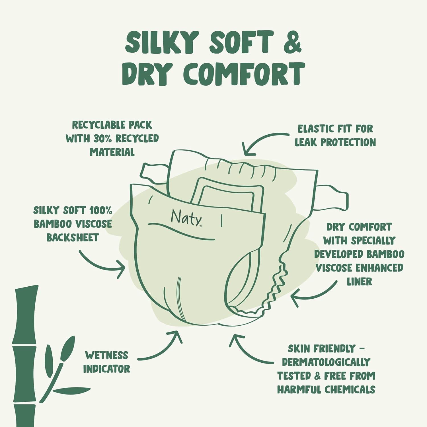 image:imageNaty Bamboo Viscose Baby Diapers Silky Soft Plant Based Dermatologically Tested for Sensitive Skin amp Super Absorbent Size 5 132 CountSize 1