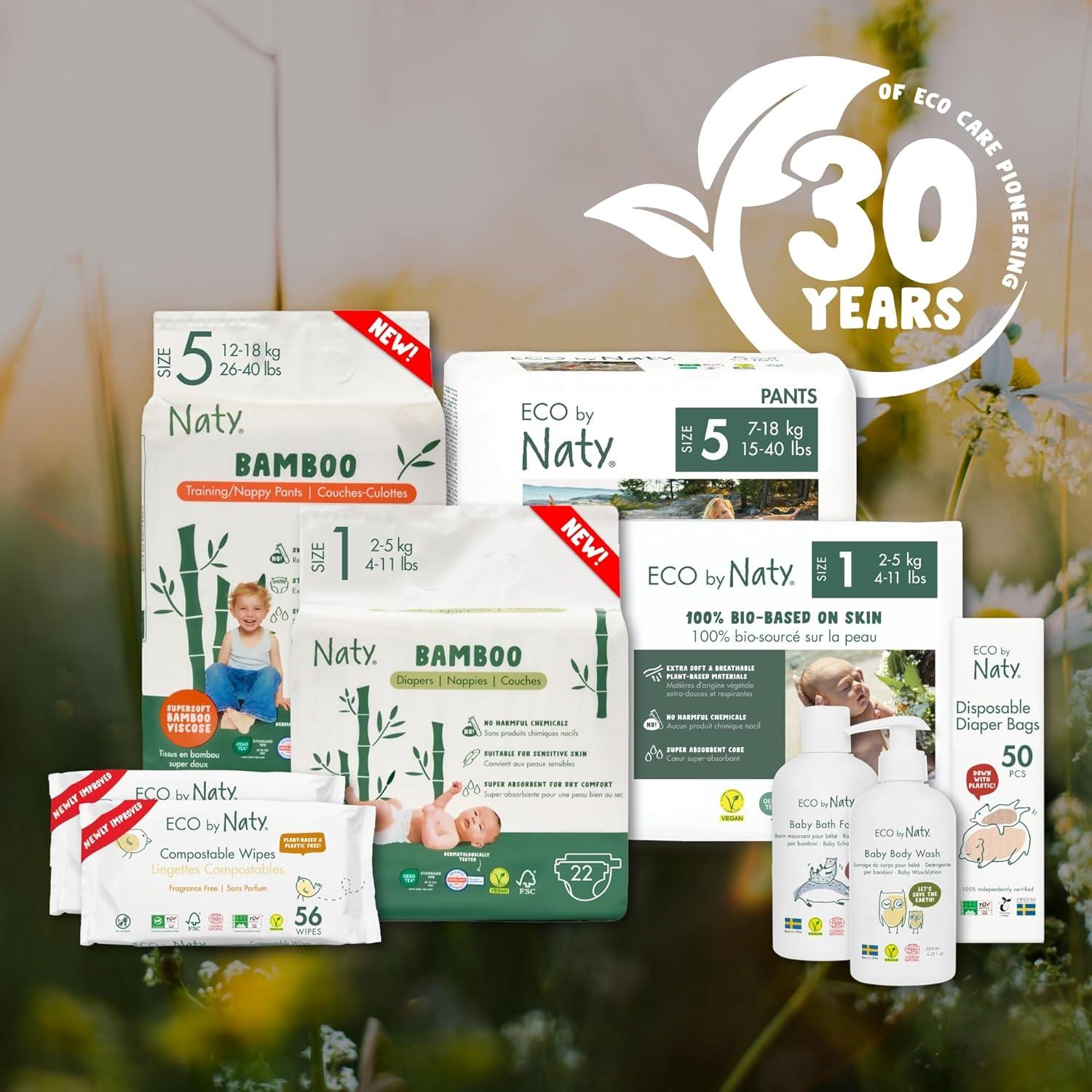 image:imageNaty Bamboo Viscose Baby Diapers Silky Soft Plant Based Dermatologically Tested for Sensitive Skin amp Super Absorbent Size 5 132 CountSize 1