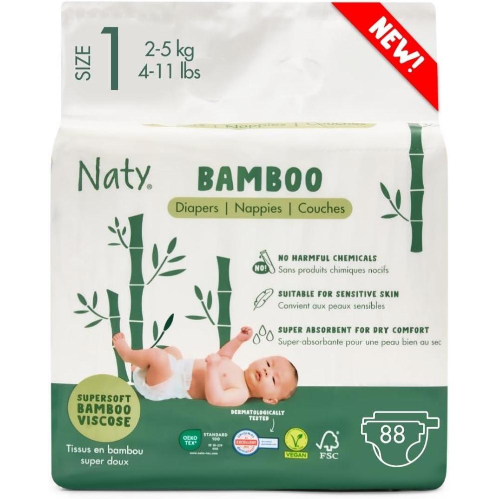 image:imageNaty Bamboo Viscose Baby Diapers  Silky Soft Plant Based Dermatologically Tested for Sensitive Skin amp Super Absorbent Size 5 132 CountSize 1