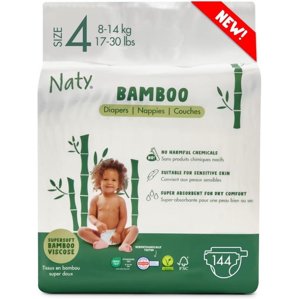 image:imageNaty Bamboo Viscose Baby Diapers  Silky Soft Plant Based Dermatologically Tested for Sensitive Skin amp Super Absorbent Size 5 132 CountSize 4
