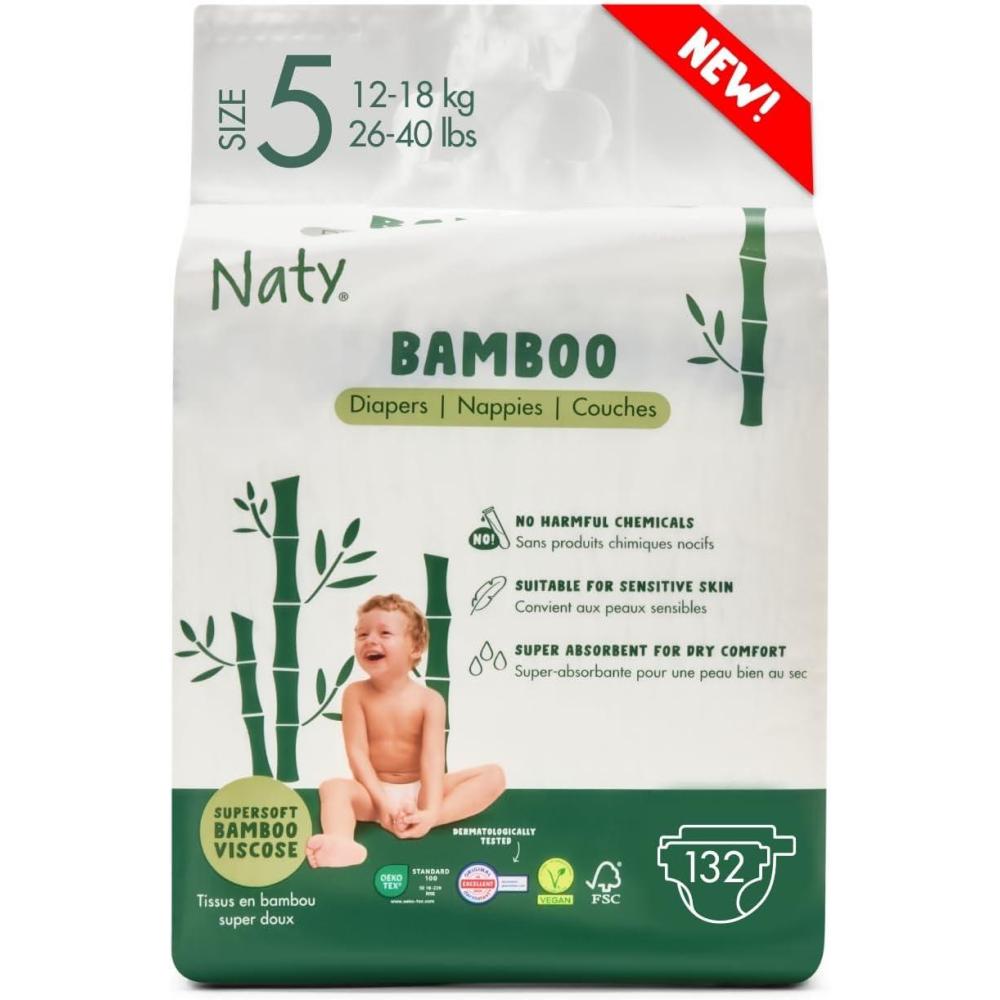 image:imageNaty Bamboo Viscose Baby Diapers  Silky Soft Plant Based Dermatologically Tested for Sensitive Skin amp Super Absorbent Size 5 132 CountSize 5