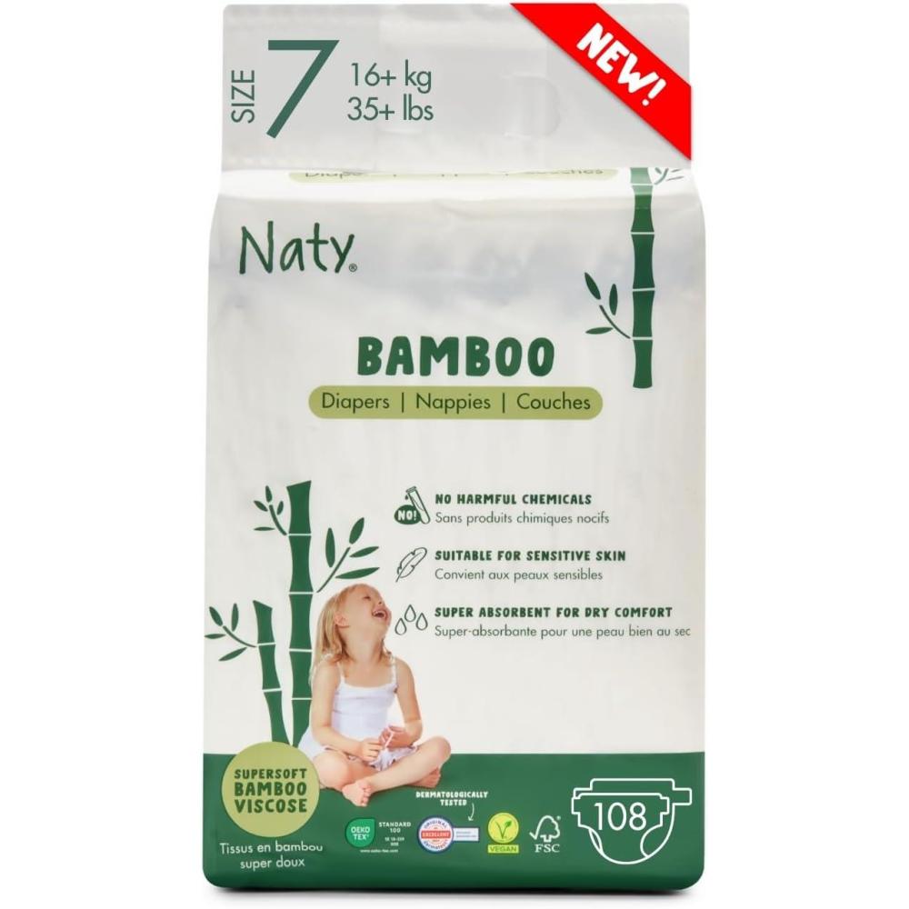 image:imageNaty Bamboo Viscose Baby Diapers  Silky Soft Plant Based Dermatologically Tested for Sensitive Skin amp Super Absorbent Size 5 132 CountSize 7