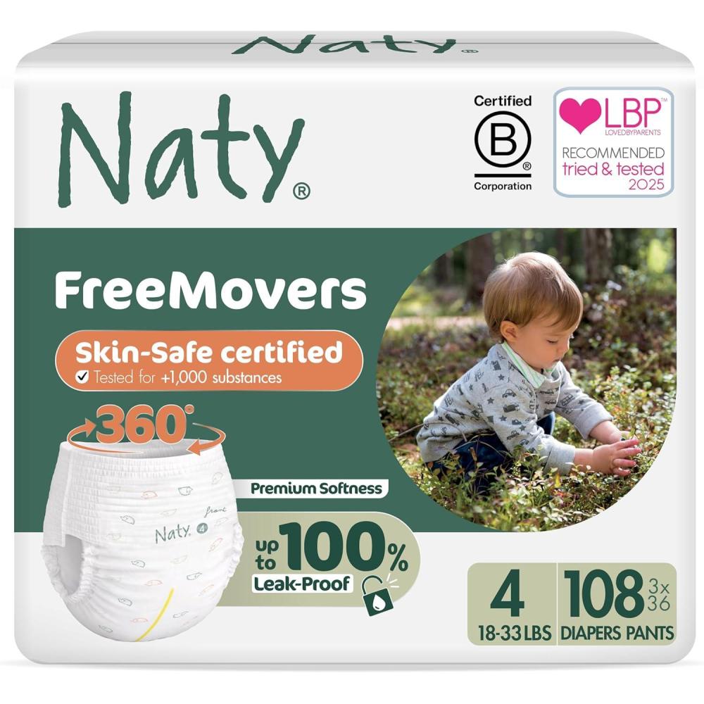 image:imageNaty FreeMovers Pull Up Training Pants for Sensitive Skin  Hypoallergenic Potty Training Underwear  Absorbent amp LeakProof for Toddler  Soft Unscented Size 4 2T3T 1833 lbs 22 CountSize 4 108 Count