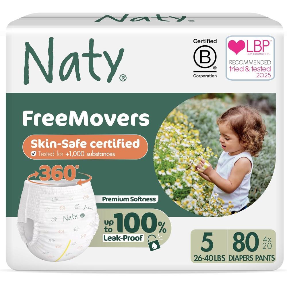 image:imageNaty FreeMovers Pull Up Training Pants for Sensitive Skin  Hypoallergenic Potty Training Underwear  Absorbent amp LeakProof for Toddler  Soft Unscented Size 4 2T3T 1833 lbs 22 CountSize 5 80 Count