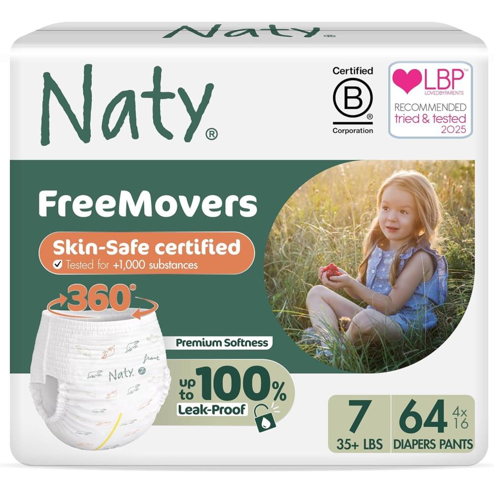 image:imageNaty FreeMovers Pull Up Training Pants for Sensitive Skin  Hypoallergenic Potty Training Underwear  Absorbent amp LeakProof for Toddler  Soft Unscented Size 4 2T3T 1833 lbs 22 CountSize 7 64 Count