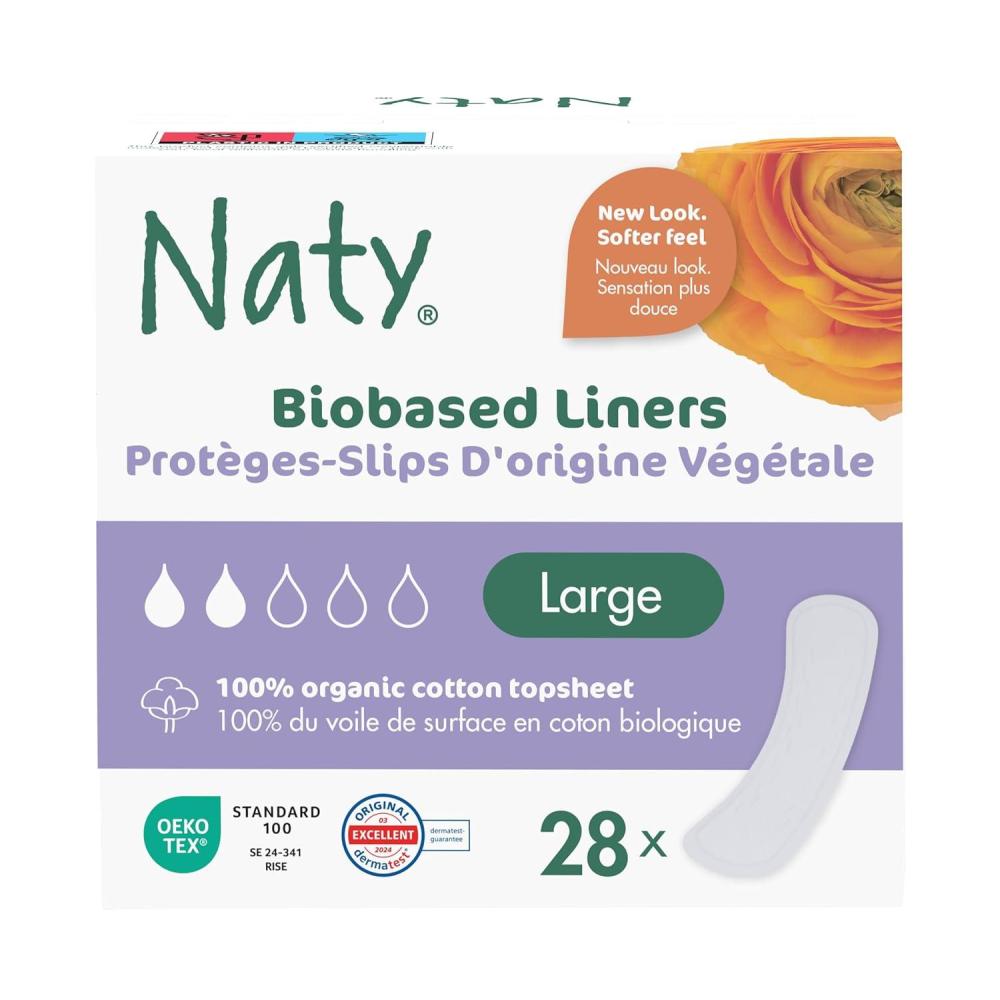 image:imageNaty Panty Liners Large  100 Certified Organic Cotton Top Sheet  SkinSafe  Unscented 0 Conventional Plastic  Comfortable amp Breathable  28 LinersBio Large 28 Count
