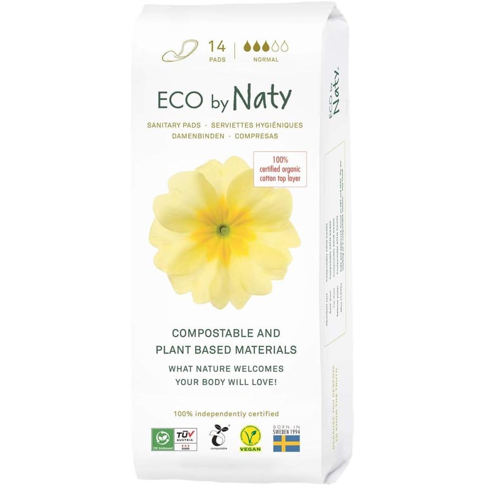 image:imageNaty Sanitary Pads Night with Wings  100 Certified Organic Cotton top Sheet  Certified SkinSafe  Without Perfume 0 Conventional Plastic Absorbent Protection Night 10 PadsNormal  14 Count