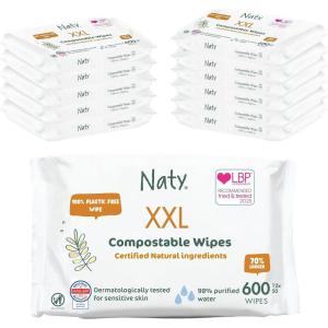 Naty Baby Wipes | 98% Water, Hypoallergenic & Natural for Sensitive Skin | Unscented, Plant-Based, Fragrance-Free | Plastic-Free & Compostable | Newborn & Toddler Diaper Wipes | 168 Count (3 Packs)(50 Count (Pack of 12))