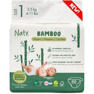 Naty Bamboo Viscose Baby Diapers – Silky Soft, Plant Based, Dermatologically Tested for Sensitive Skin & Super Absorbent (Size 5, 132 Count)(Size 1)