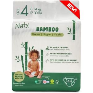 Naty Bamboo Viscose Baby Diapers – Silky Soft, Plant Based, Dermatologically Tested for Sensitive Skin & Super Absorbent (Size 5, 132 Count)(Size 4)