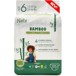 Naty Bamboo Viscose Baby Diapers – Silky Soft, Plant Based, Dermatologically Tested for Sensitive Skin & Super Absorbent (Size 5, 132 Count)(Size 6)
