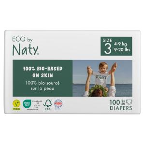 Naty BioEmbrace Baby Diapers | Sensitive Skin Safe Certified | Leak Protection up to 100% | Plant-Based Softness, Premium Comfort | Chlorine-Free | Size 3 (9–20 lbs), 180 Count(Size 3  100 Count)