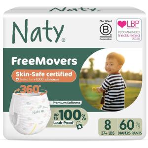 Naty FreeMovers Pull Up Training Pants for Sensitive Skin | Hypoallergenic Potty Training Underwear | Absorbent & Leak-Proof for Toddler | Soft, Unscented| Size 4, 2T–3T (18–33 lbs), 22 Count(Size 8 (60 Count))