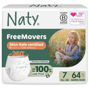 Naty FreeMovers Pull Up Training Pants for Sensitive Skin | Hypoallergenic Potty Training Underwear | Absorbent & Leak-Proof for Toddler | Soft, Unscented| Size 4, 2T–3T (18–33 lbs), 22 Count(Size 7 (64 Count))
