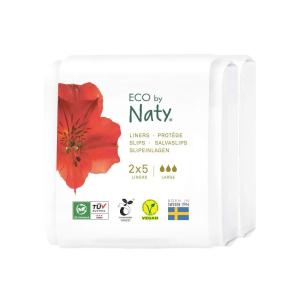 Naty Panty Liners Large | 100% Certified Organic Cotton Top Sheet | Skin-Safe | Unscented, 0% Conventional Plastic | Comfortable & Breathable | 28 Liners(Large (2×5 Count))