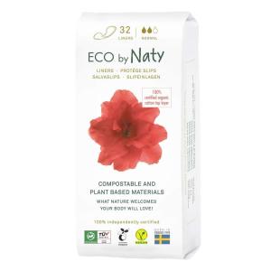 Naty Panty Liners Large | 100% Certified Organic Cotton Top Sheet | Skin-Safe | Unscented, 0% Conventional Plastic | Comfortable & Breathable | 28 Liners(Normal (32 Count))